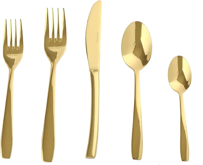 Gold 30 Piece Silverware Set,Stainless Steel Flatware Set for 6,18/0 Rust-Proof Cutlery Set with Forks & Spoons,Mirror Polished Dishwasher Safe - Heavy Duty Tableware for Home & Dining