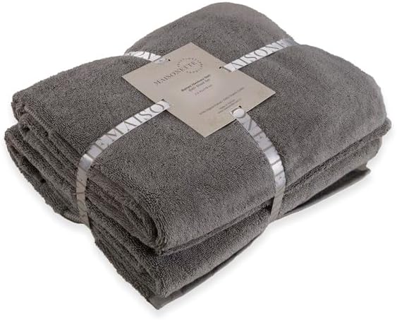 Maisonette Elegance 100% Organic Cotton Turkish Bath Towels, Soft & Absorbent, Ideal Quick Dry Large Bathroom Towel Set for Shower (30" x 58", 2 Pack) - Dark Grey (Stone)