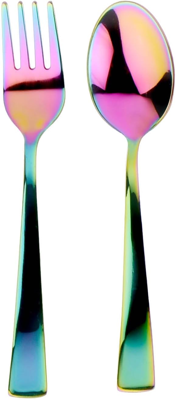 Ahimsa Stainless Steel Kids Utensils, Pediatrician Designed, Colorful Silverware for Kids & Toddlers, Non Toxic, Dishwasher Safe, Rainbow Fork and Spoon Set