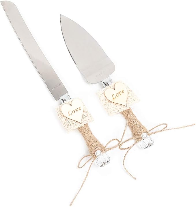 Rustic Love Sign Wedding Cake Knife and Server Set,Wedding Cake Knife Serveing,Pizza Pie Cake Cutter for Parties Weddings Birthdays Anniversaries (love and lace)