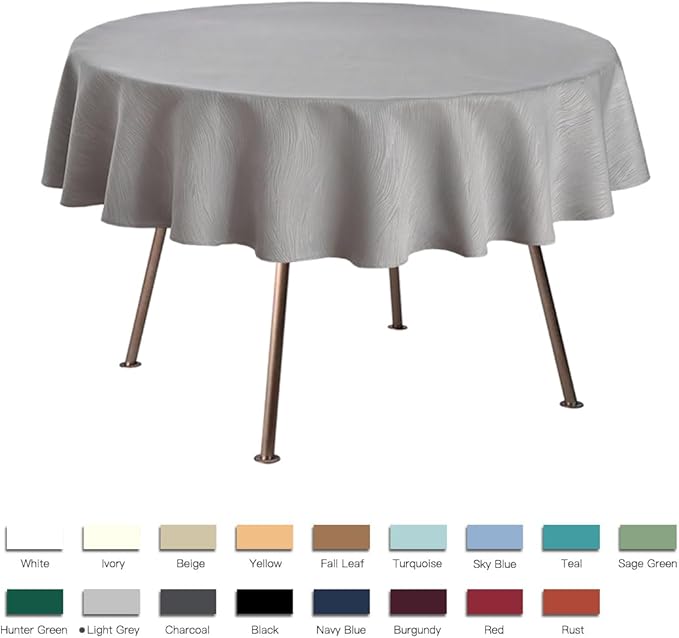 maxmill Jacquard Round Table Cloth Swirl Pattern Waterproof Antiwrinkle Heavy Weight Soft Tablecloths for Circular Table Cover and Kitchen Dinning Tabletop Decoration Round 70 Inch Light Gray