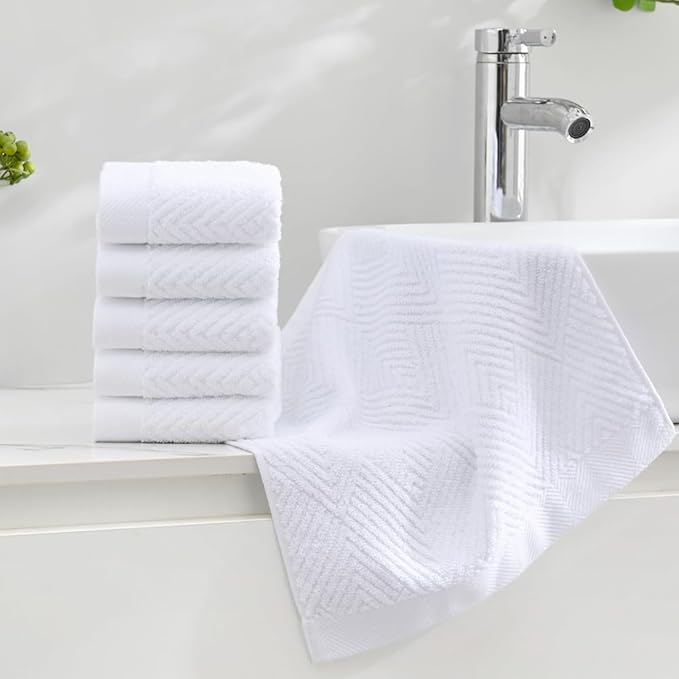 sense gnosis Snow White Washcloth Set of 6 Striped Weave 100% Cotton Super Soft Highly Absorbent Summer Washcloths Towels for Kitchen Bathroom 13 x 13 Inch
