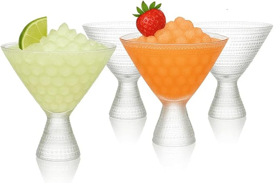 LEMONSODA Hobnail Pink/Clear Martini Glasses Vintage Cocktail Glasses (9oz) for Martini, Cocktail, Margarita, Cosmopolitan, Manhattan (Clear, Set of 4)