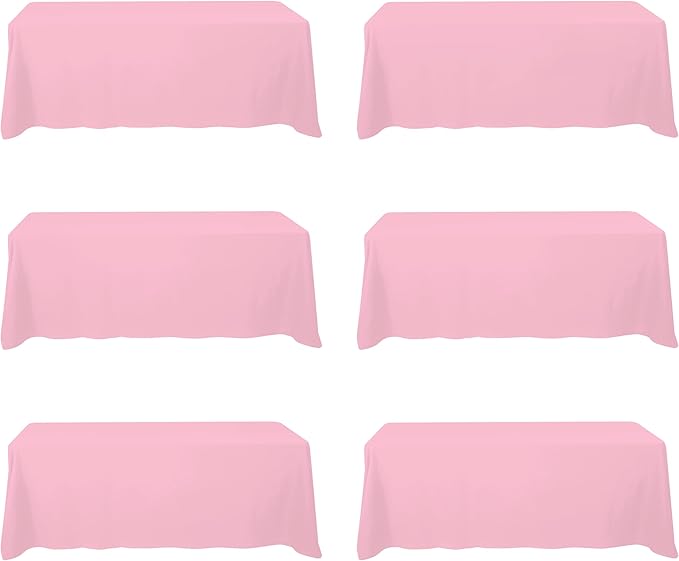 BRILLMAX 6 Pack Pink Tablecloths for 8 Foot Rectangle Tables 90 x 156 Inch - 8ft Rectangular Bulk Linen Polyester Fabric Washable Cloth Cover for Wedding Reception Banquet Birthday Party
