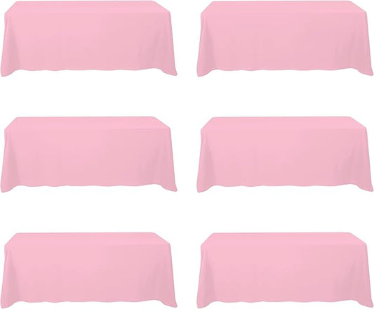 BRILLMAX 6 Pack Pink Tablecloths for 8 Foot Rectangle Tables 90 x 156 Inch - 8ft Rectangular Bulk Linen Polyester Fabric Washable Cloth Cover for Wedding Reception Banquet Birthday Party