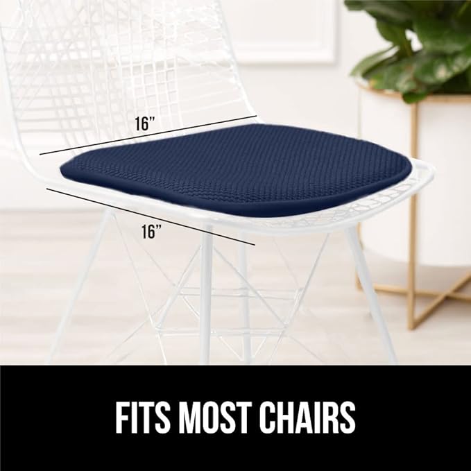 GORILLA GRIP Slip Resistant Chair Cushions, No Ties Required, Set of 6 Memory Foam Pads for Dining Room, Kitchen Table, Office, Rocking Chairs, Plush Seat Cover Cushion Pad, Home Decor, 16x16, Navy
