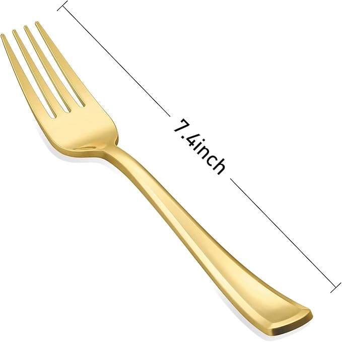 N9R 50PCS Gold Plastic Forks, Solid, Durable and Heavy Duty Plastic Forks Disposable, Perfect Plastic Utensils for Parties, Thanksgiving, Christmas and Daily Use