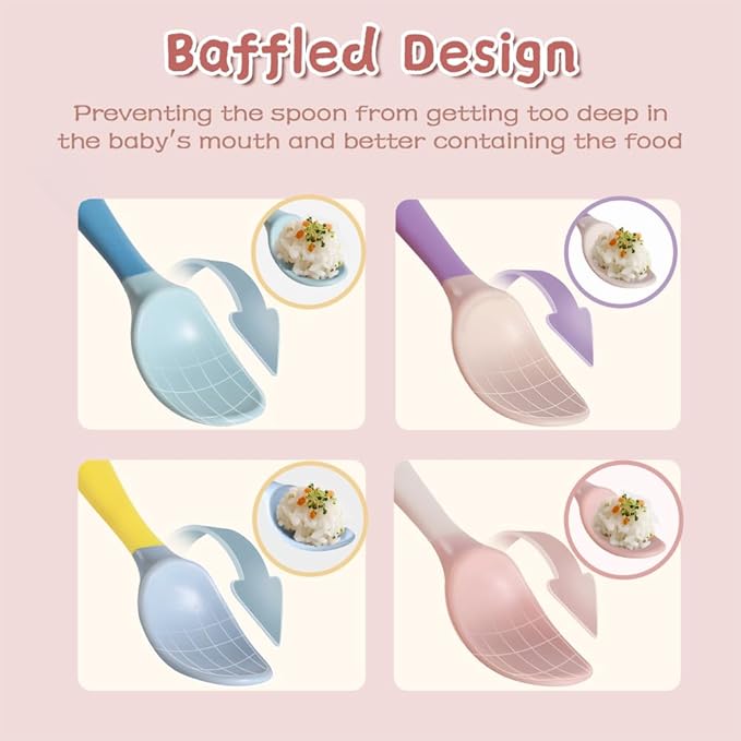 Toddler Spoons, Bendable Training Baby Utensils Spoons and Forks Set for Self Feeding, Easy Grip & Dishwasher Safe Infant Utensils for Babies 6-12 Months (4 Pack)