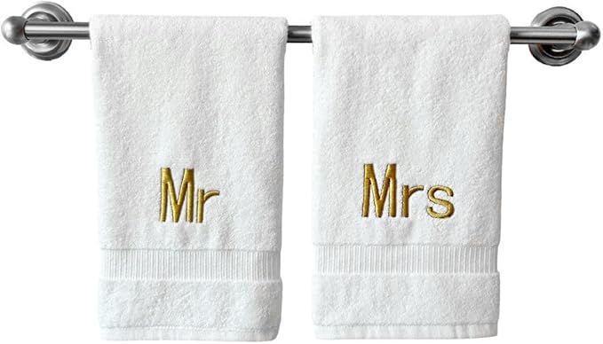 Gold Monogrammed Hand Towels for Bathroom - Luxury Hotel Quality Personalized Initial Decorative Embroidered Towel for Powder Room, Spa - GOTS Organic Certified - Mr and Mrs