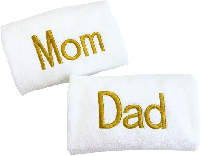 Gold Monogrammed Hand Towels for Bathroom - Luxury Hotel Quality Personalized Initial Decorative Embroidered Towel for Powder Room, Spa - GOTS Organic Certified - Dad and Mom