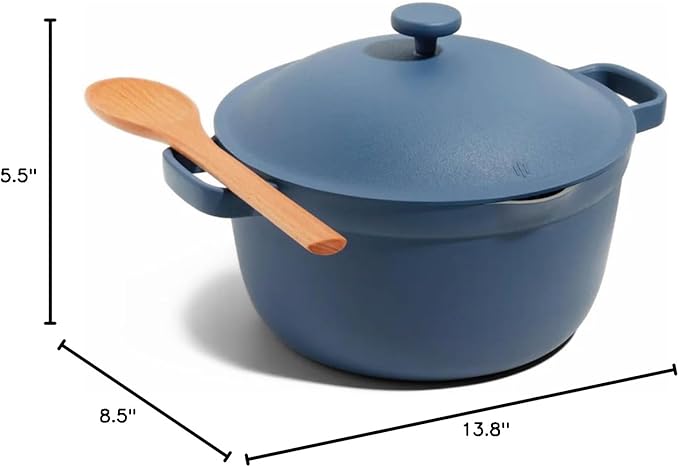 Our Place Perfect Pot - 5.5 Qt. Nonstick Ceramic Sauce Pan with Lid | Versatile Cookware for Stovetop and Oven | Steam, Bake, Braise, Roast | PTFE and PFOA-Free | Toxin-Free, Easy to Clean | Blue Salt