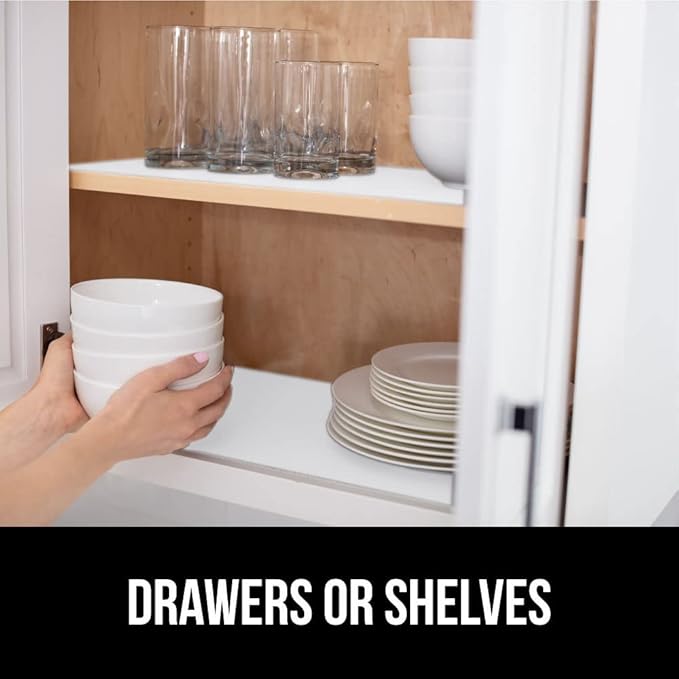 GORILLA GRIP Slip Resistant Drawer and Shelf Liner 2 Pack, Non Adhesive Water Resistant, Easy Clean and Trim, Smooth Surface Liners for Kitchen Cabinet, Shelves, Drawers, Pantry, 20 in x 20 FT, White