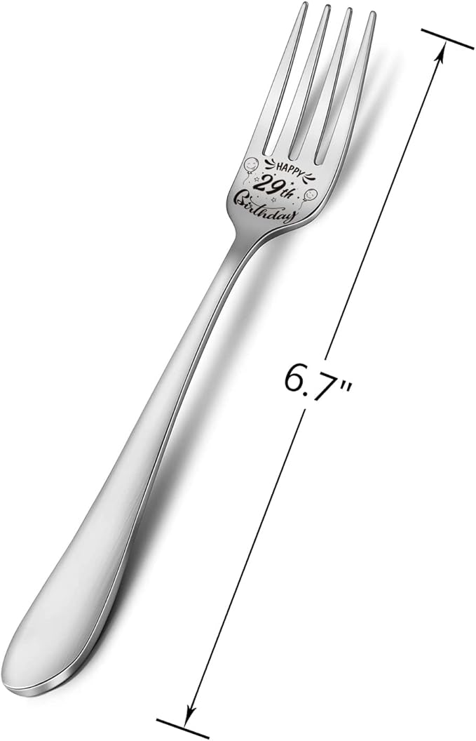2 Set of 2 Silver Stainless Steel Ornaments Engraved 'Happy 29th Birthday' Spoon & Fork for Dad, Friend, Uncle, Grandpa