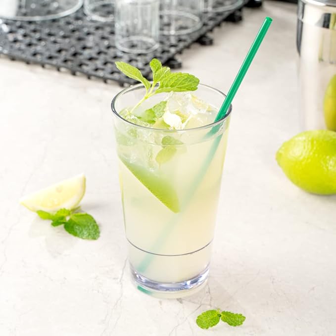 Bev Tek 14 Ounce Plastic Drinking Glasses, 12 Reusable Plastic Cocktail Cups - Shatterproof, Clear Plastic Highball Glasses, Dishwashable, Stackable - Restaurantware