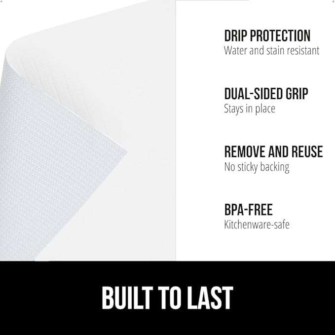 GORILLA GRIP DripGuard Shelf Liner, Non Adhesive Drawer and Kitchen Cabinet Protector, 24x240 Inch, Slip Resistant BPA Free Smooth Surface Plastic Liners for Cabinets, Bathrooms, Closets, White
