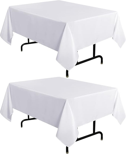 sancua 2 Pack White Tablecloth 54 x 54 Inch, Stain and Wrinkle Resistant Square Table Cloth - Washable Polyester Table Cover for Dining Tables, Buffet Parties and Camping