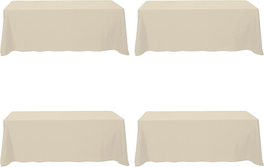 BRILLMAX 4 Pack Beige Tablecloths for 8 Foot Rectangle Tables 90 x 156 Inch - 8ft Rectangular Bulk Linen Polyester Fabric Washable Cloth Cover for Wedding Reception Banquet Birthday Party