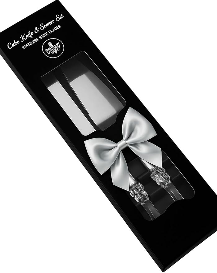Adorox Elegant Cake Knife and Server Set Stainless Steel with Crystal Handle - Perfect for Weddings Anniversaries,and Special Celebrations (Sliver)