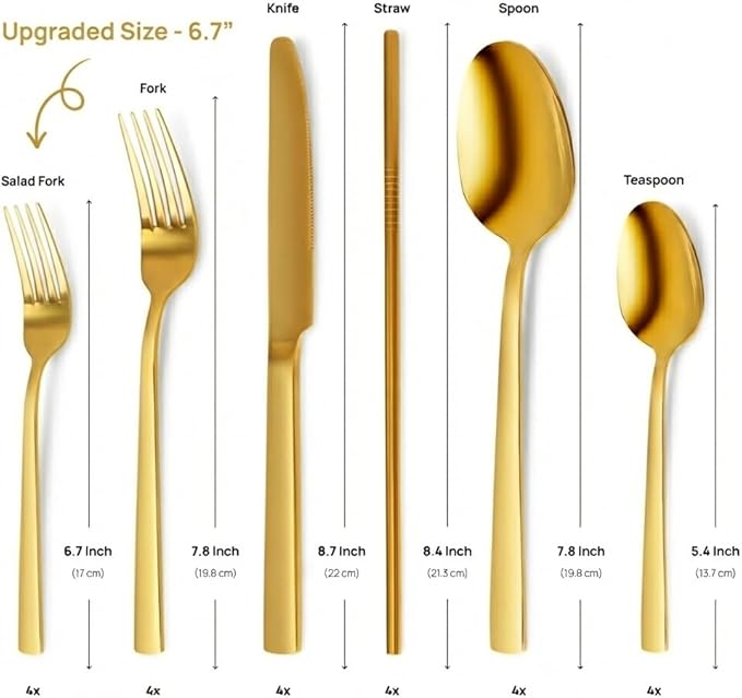 Home Haven Luxury Gold Silverware Set for 4, Heavy Duty Gold Flatware Set for 4, 18/10 Stainless Steel Cutlery Dishwasher Safe, Flatware for Special Occasions, Home & Restaurant Use (24 Pieces for 4)