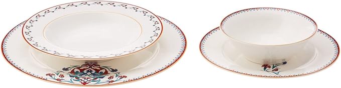 Karaca Nakkas 24-Piece Porcelain Dinner Set for 6 People, Unique Design, Crockery and Plates, Daily and Special Occasions, Chic and Elegant Table Service