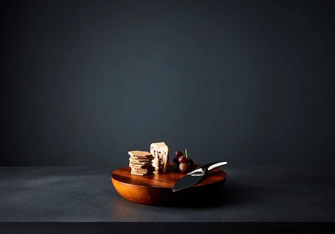 Nambé Harmony Cheese Board with Knife – 12-Inch Acacia Wood Serving Board with Stainless Steel Knife – Elegant Cheese Platter & Charcuterie Set for Entertaining, Appetizers & Dining Décor