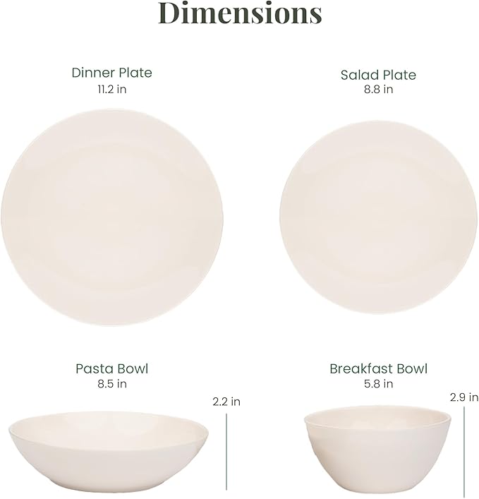 Larder & Vine Ceramic Stoneware Dinnerware 16-Piece Set, 4 Place Settings (White)