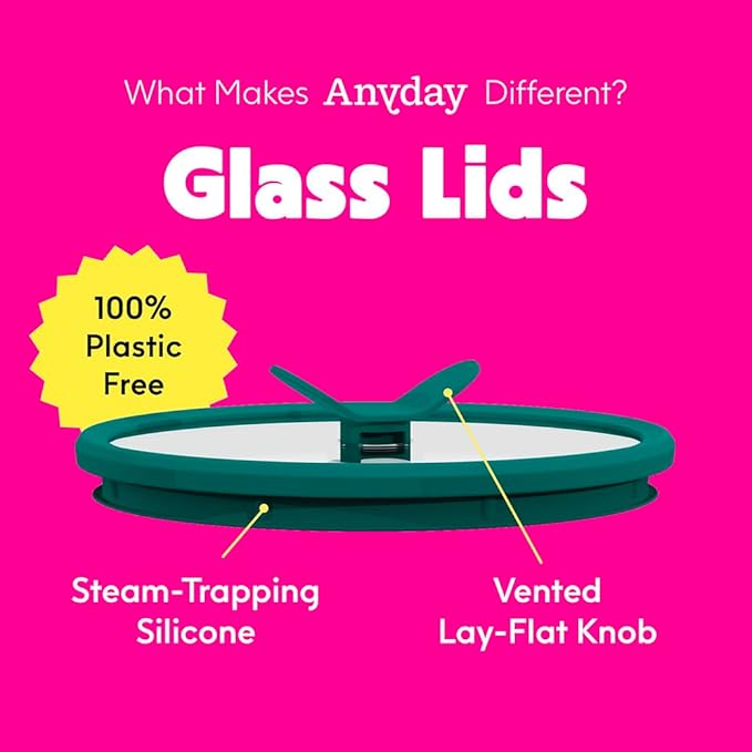 Anyday 4-Piece Large Glass Food Storage with Glass Lids | Plastic-Free Meal Prep & Microwave Cookware | Stackable Airtight Storage Container with Vented Lid for Microwave-Safe Reheating