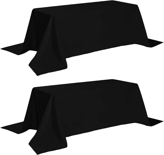Classic Black Tablecloth 90x156 - Black Table Clothes for 8 Foot Rectangle Tables, 200 GSM Stain and Wrinkle Resistant Washable Fabric [2 Pack]