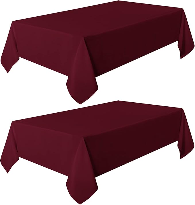 sancua 2 Pack Burgundy Tablecloth 54 x 78 Inch, Rectangle 4 Feet Table Cloth - Stain and Wrinkle Resistant Washable Polyester Table Cover for Dining Tables, Buffet Parties and Camping