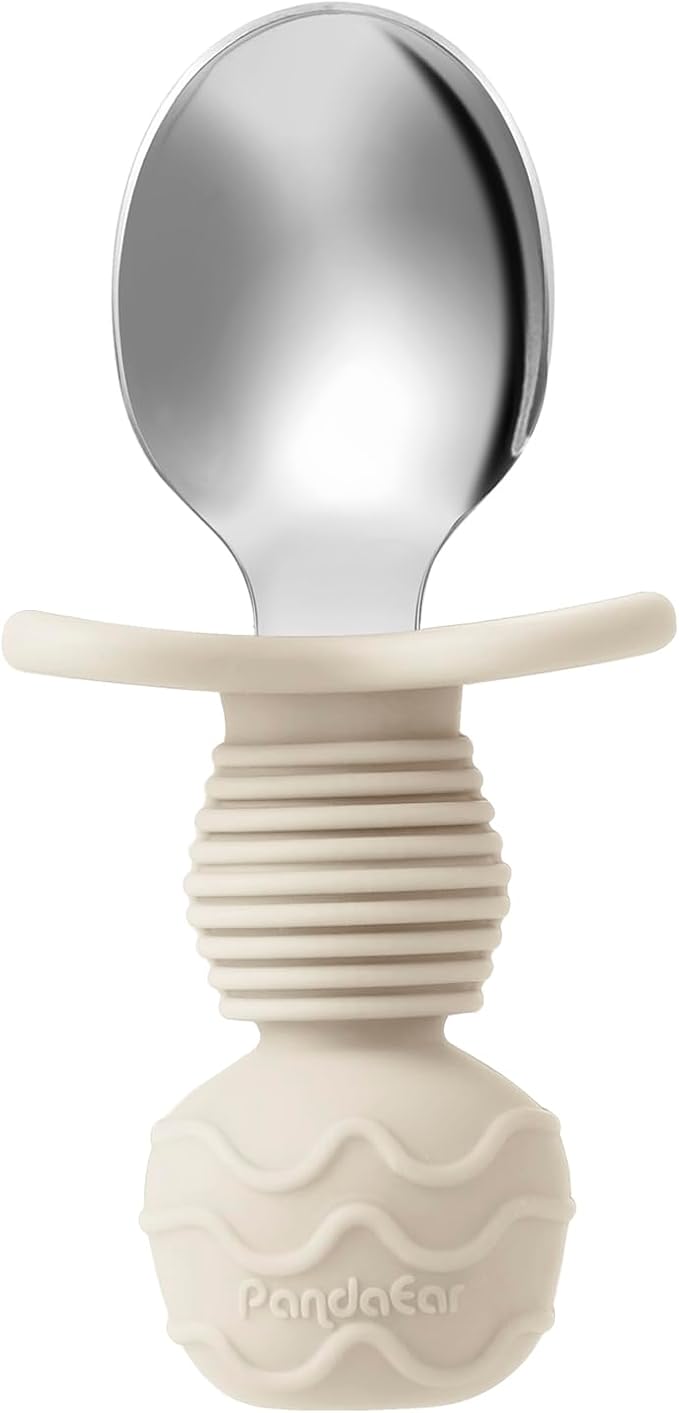 PandaEar 6 Pack Stainless Steel Toddler Spoons and Fork Feeding Set - Anti-Choke First Self Feeding Utensils for Kids Baby Girls Led Weaning Ages 18 Months+ (Pink/Beige)