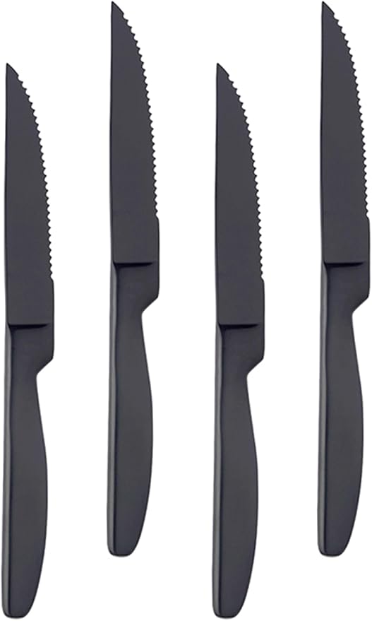 Steak Knife Set, 4-Piece Serrated Black Steak Cutlery Steak Knife, Stainless Steel Steak Cutlery Knife for Home, Restaurant, Hotel, 22cm