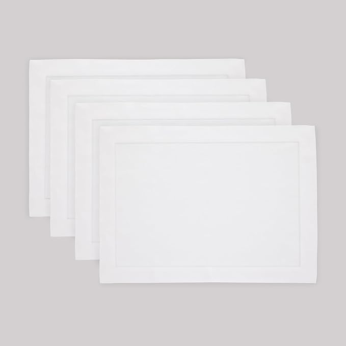 Solino Home Linen White Placemats Set of 4 - 100% Pure Linen Placemats 14 x 19 Inch for Winter, Valentines, Holiday, New Year - Fete