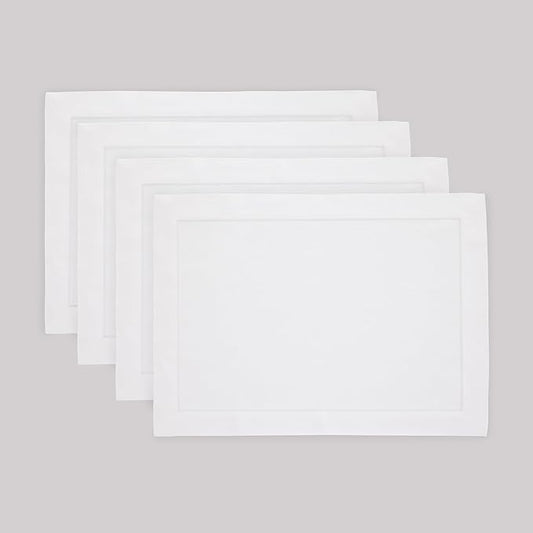 Solino Home Linen White Placemats Set of 4 - 100% Pure Linen Placemats 14 x 19 Inch for Winter, Valentines, Holiday, New Year - Fete