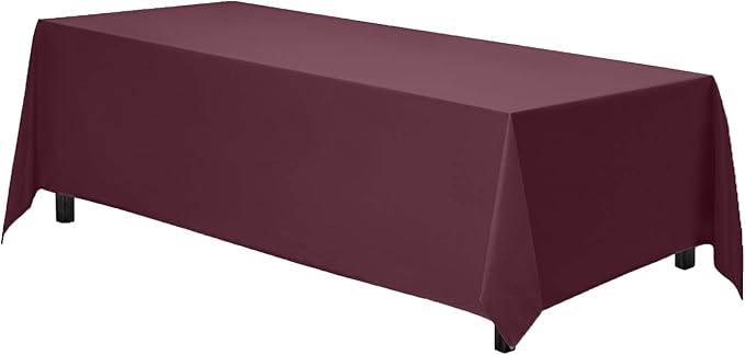Gee Di Moda Rectangle Tablecloth - 90 x 156 Inch Burgundy Table Cloth for 8 Foot Tables with Floor-Length Drop - Heavy Duty Washable Fabric for Holiday Party, Dinner, Weddings & Baby Shower