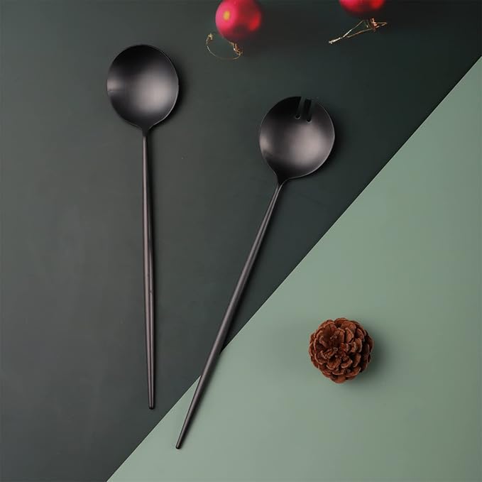 Salad Servers,Spoon and Fork Set 11.41 inch,18/10 Stainless Steel Salad Serving Titanium Plating (Gold)