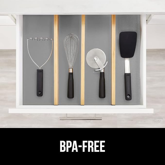 GORILLA GRIP DripGuard Shelf Liner, Non Adhesive Drawer and Kitchen Cabinet Protector, Slip Resistant BPA Free Smooth Surface Plastic Liners for Cabinets, Bathrooms, Closets, 17.5x240 Inch, Light Gray