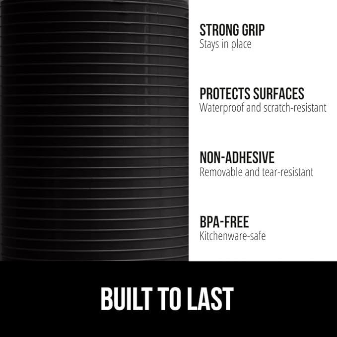 GORILLA GRIP DuraGuard Shelf Liner, Non-Adhesive Cabinet Liners for Kitchen Drawers, Shelves, Refrigerator, Pantry Storage, Bathroom Closet, Durable Waterproof BPA Free Ribbed Plastic, 20x10 Jet Black