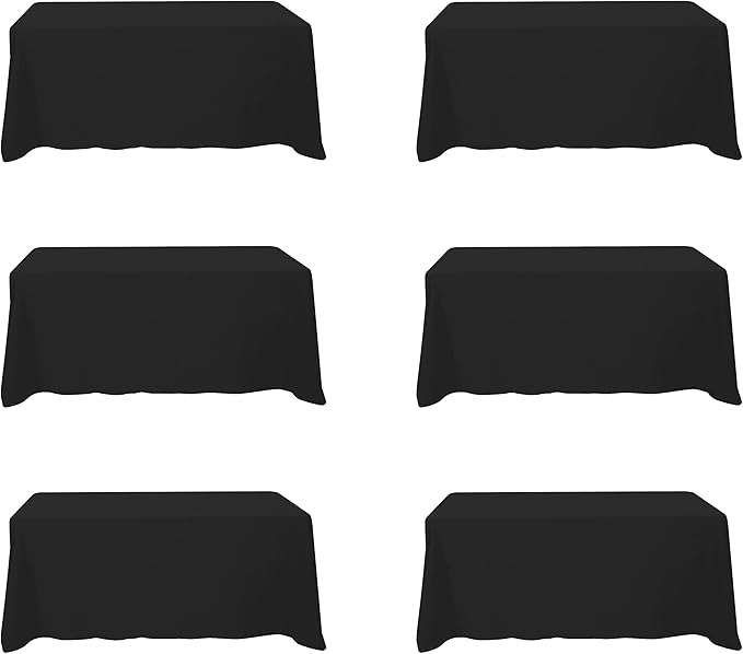 BRILLMAX 6 Pack Black Tablecloths for 6 Foot Rectangle Tables 90 x 132 Inch - 6ft Rectangular Bulk Linen Polyester Fabric Washable Cloth Cover for Wedding Reception Banquet Birthday Party