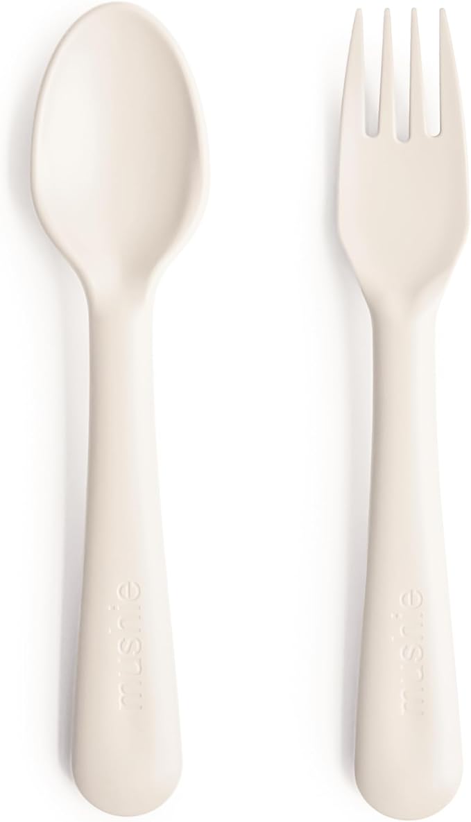 mushie Flatware Fork and Spoon Set For Kids | Made in Denmark (Ivory)