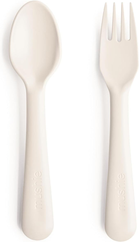 mushie Flatware Fork and Spoon Set For Kids | Made in Denmark (Ivory)