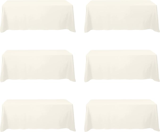BRILLMAX 6 Pack Ivory Tablecloths for 8 Foot Rectangle Tables 90 x 156 Inch - 8ft Rectangular Bulk Linen Polyester Fabric Washable Cloth Cover for Wedding Reception Banquet Birthday Party