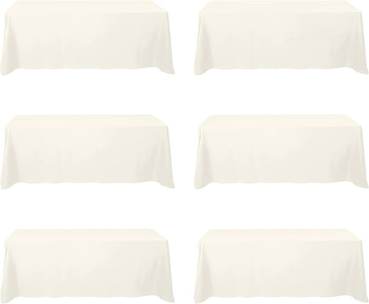 BRILLMAX 6 Pack Ivory Tablecloths for 8 Foot Rectangle Tables 90 x 156 Inch - 8ft Rectangular Bulk Linen Polyester Fabric Washable Cloth Cover for Wedding Reception Banquet Birthday Party