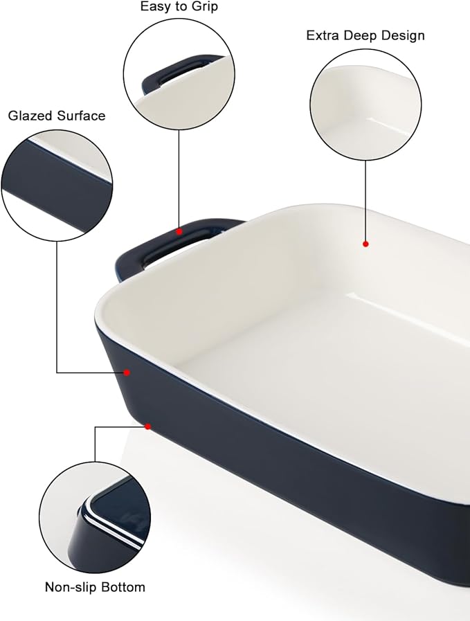 Sweejar Ceramic Bakeware Set, 9x13 Rectangular Baking Dish for Cooking, Kitchen, Cake Dinner, Banquet and Daily Use, Casserole Dishes for Oven Porcelain Baking Pans(Navy)