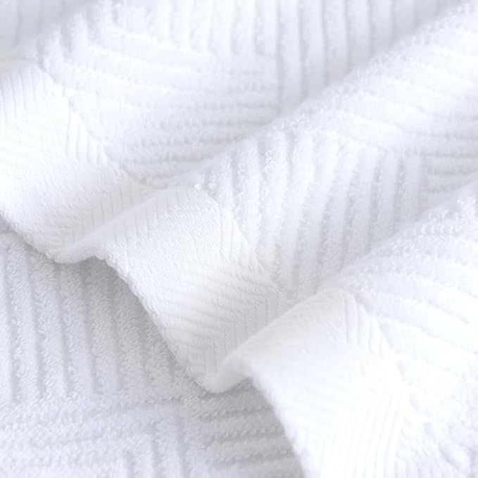 sense gnosis White Hand Towel Set of 2 Terry Striped Weave Pattern Ultra Absorbent Super Soft 100% Cotton Hand Towel for Bathroom 13 X 29 Inch