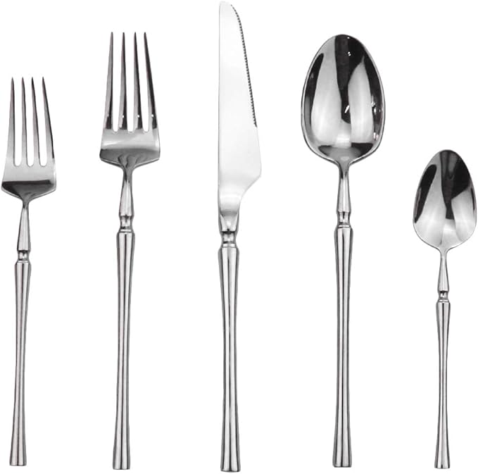 Gugrida 20 piece Silver Flatware Set 304 Stainless Steel Fork Spoon Cutlery Luxury Mirror Polished Silverware, Dishwasher Safe, Service for 4