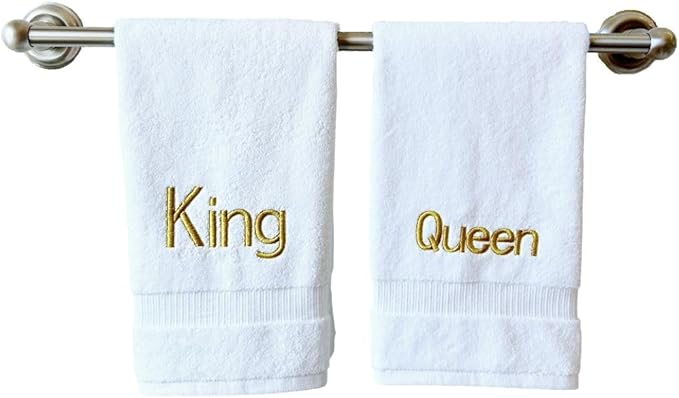 Gold Monogrammed Hand Towels for Bathroom - Luxury Hotel Quality Personalized Initial Decorative Embroidered Towel for Powder Room, Spa - GOTS Organic Certified - King and Queen