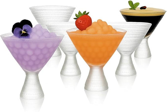 LEMONSODA Hobnail Pink/Clear Martini Glasses Vintage Cocktail Glasses (9oz) for Martini, Cocktail, Margarita, Cosmopolitan, Manhattan (Clear, Set of 6)