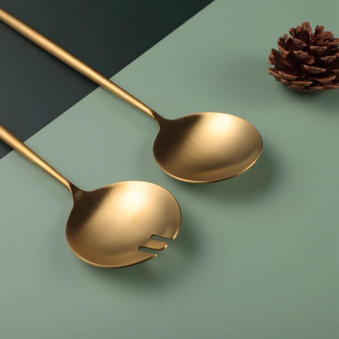 Salad Servers,Spoon and Fork Set 11.41 inch,18/10 Stainless Steel Salad Serving Titanium Plating (Black)