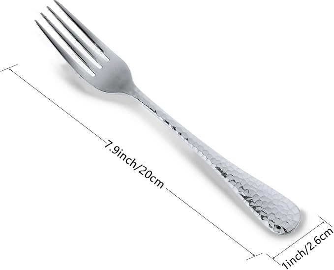 Buyer Star 12 Pieces Hammered Dinner Forks Set, 7.9 Inch Stainless Steel Forks,Table Forks,Flatware Forks, Mirror Finish & Dishwasher Safe,Use for Home,Kitchen or Restaurant (Silver)