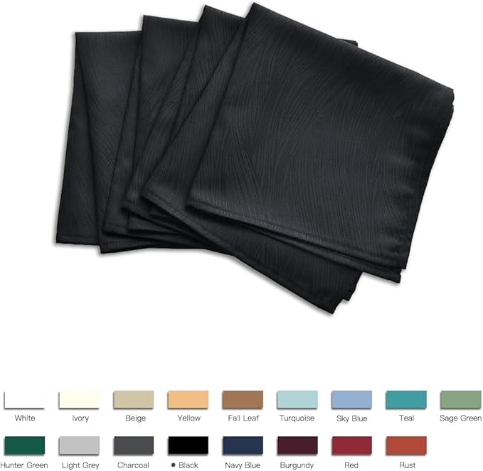 maxmill Jacquard Cloth Napkins 20 x 20 Inch Swirl Pattern 4 Packs Solid Washable Polyester Comfortable for Restaurant Family Dinners Weddings Parties and Banquets Black
